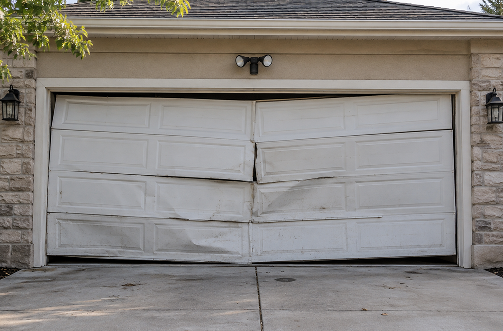 Residential Garage door before repair