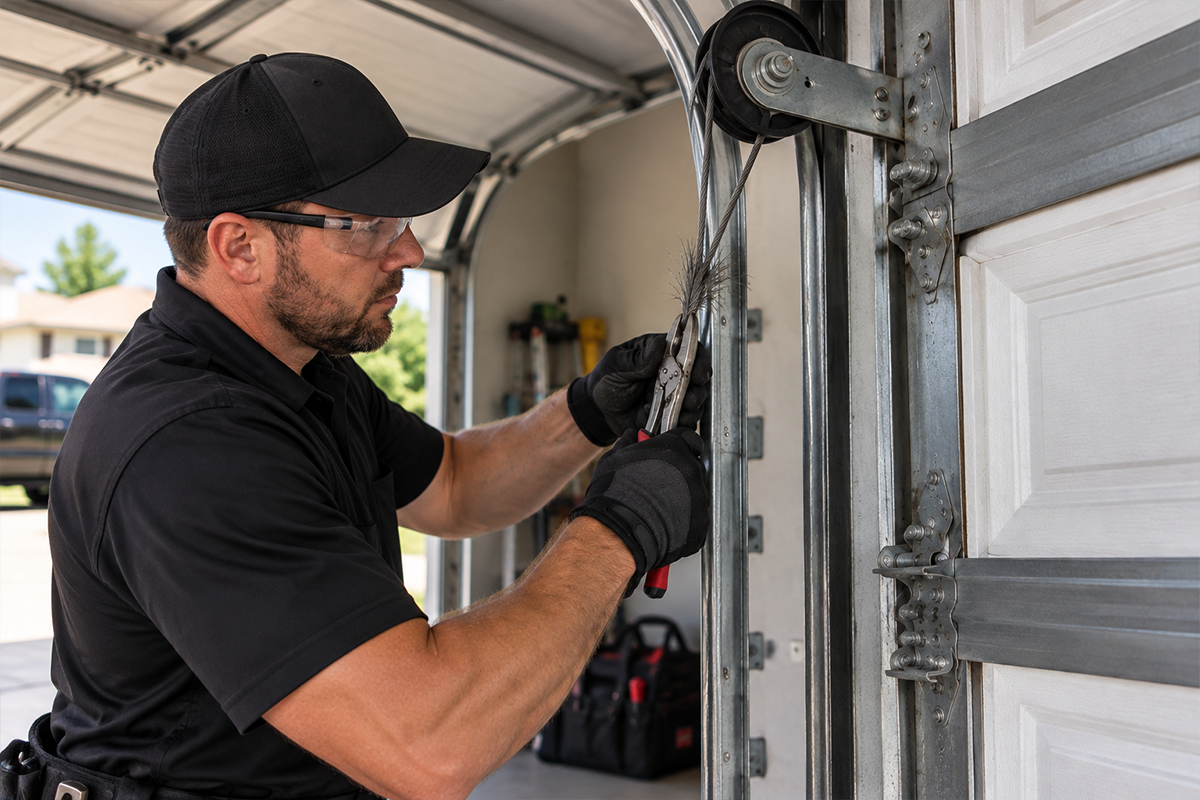 Snapped garage door cable replacement in Conroe TX