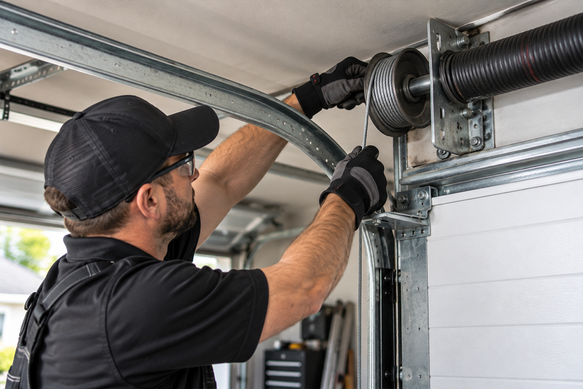 Garage door cable drum and tension adjustment in Conroe TX