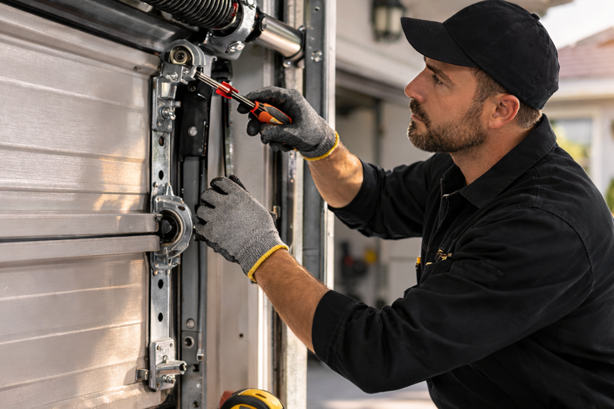 Garage door track alignment and channel maintenance in Conroe TX