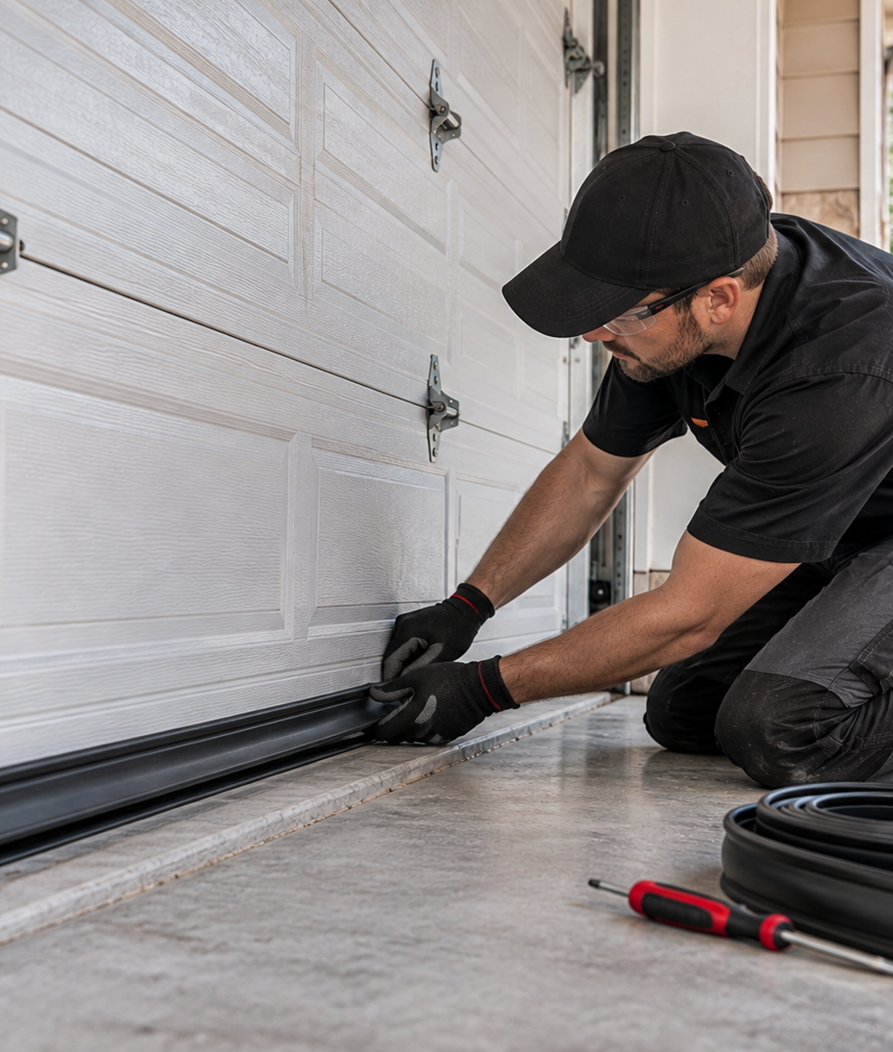 Garage door perimeter weather seal replacement and seasonal inspection in Conroe TX