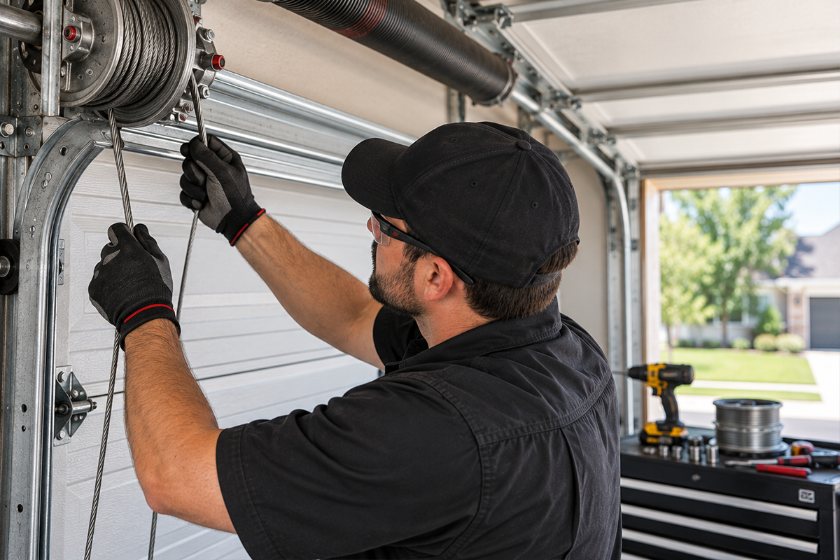 High tensile garage door cable replacement in Conroe TX