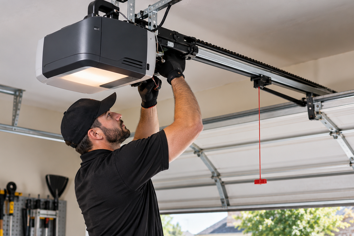 Motorized residential garage door opener installation in Conroe TX