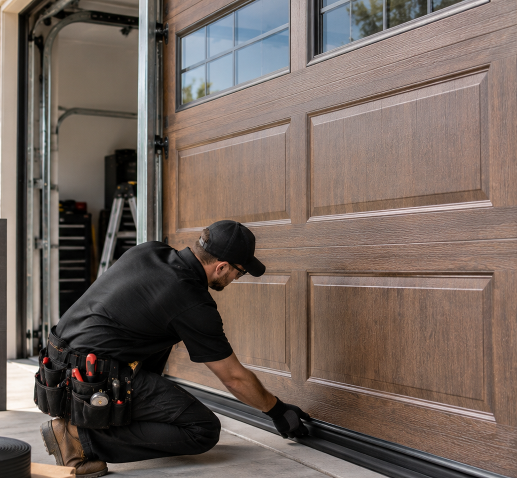 Residential garage door architectural styles and specialty materials in Conroe TX