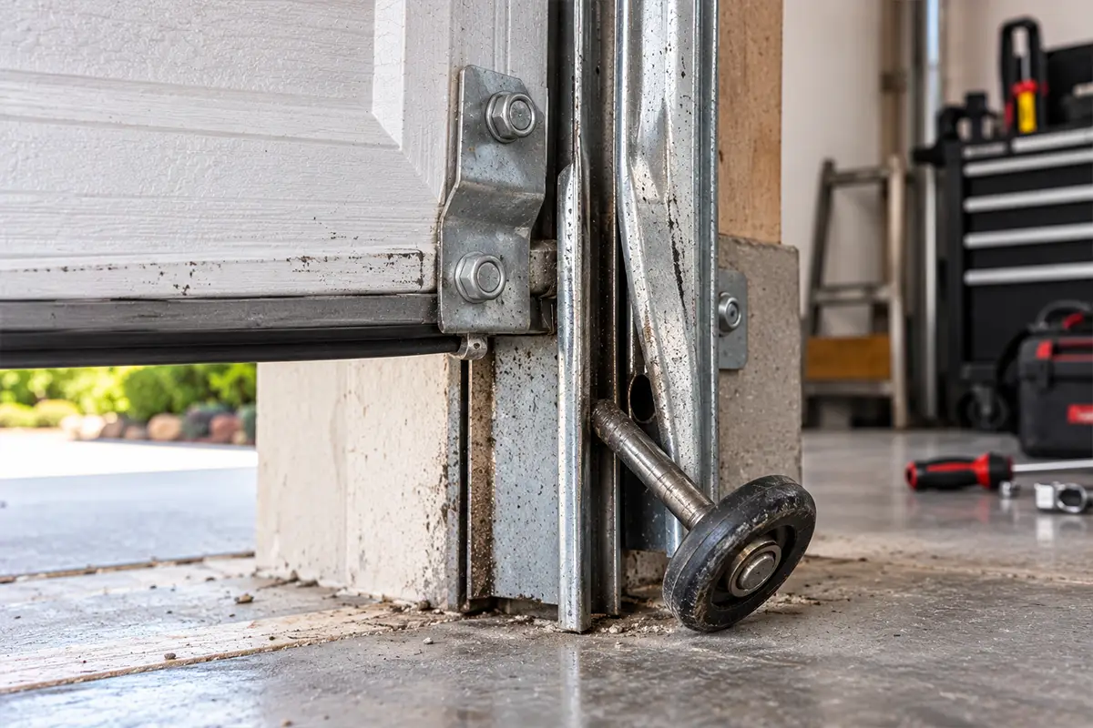 Popped garage door roller realignment in Conroe TX