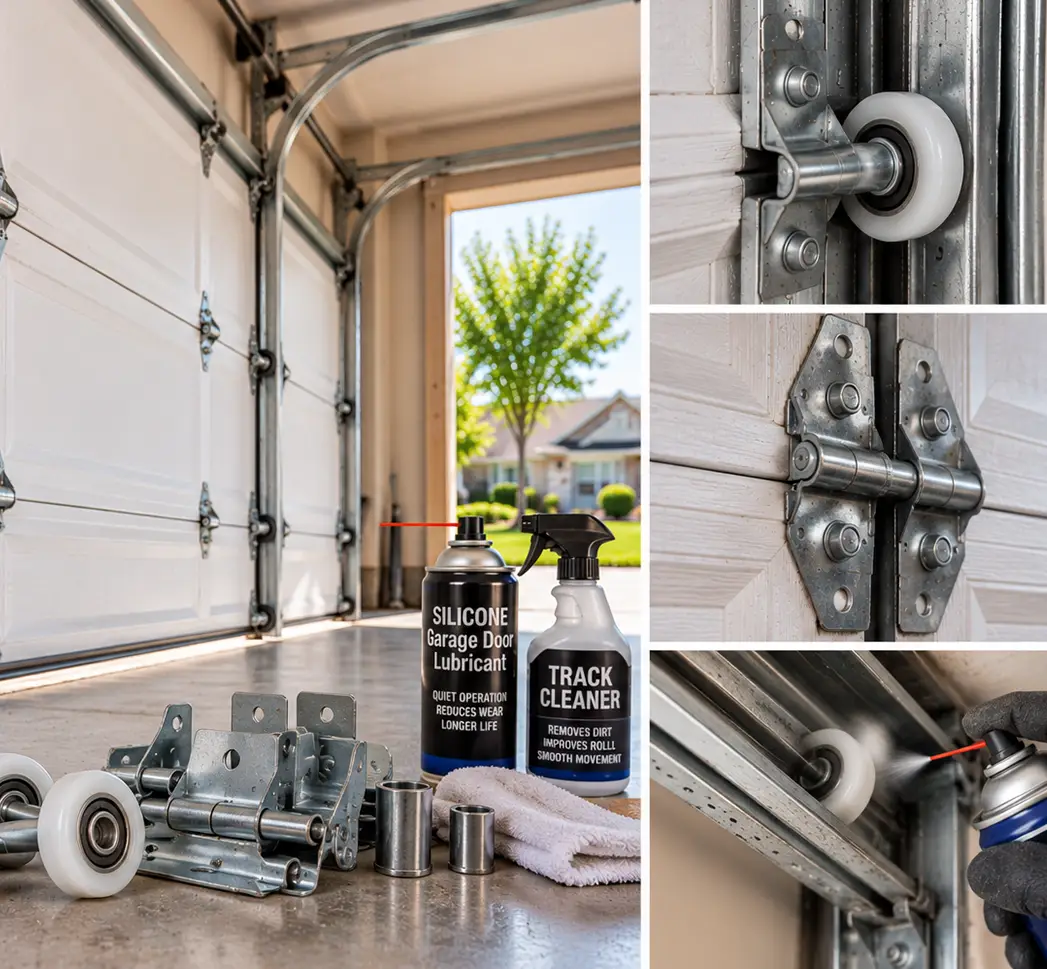 Garage door roller bearing hinge and track care in Conroe TX