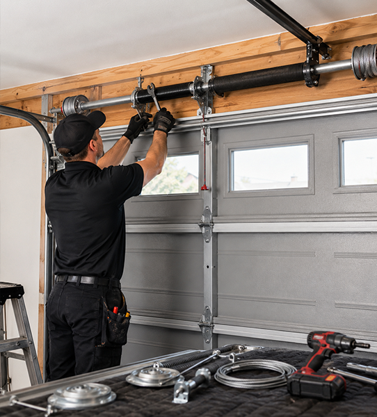 Garage door spring diagnostic inspection and broken spring symptoms in Conroe TX