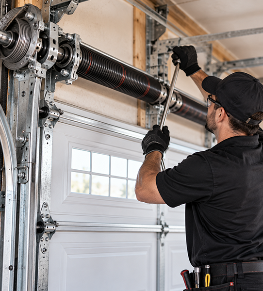 Garage door torsion spring system adjustment and repair in Conroe TX