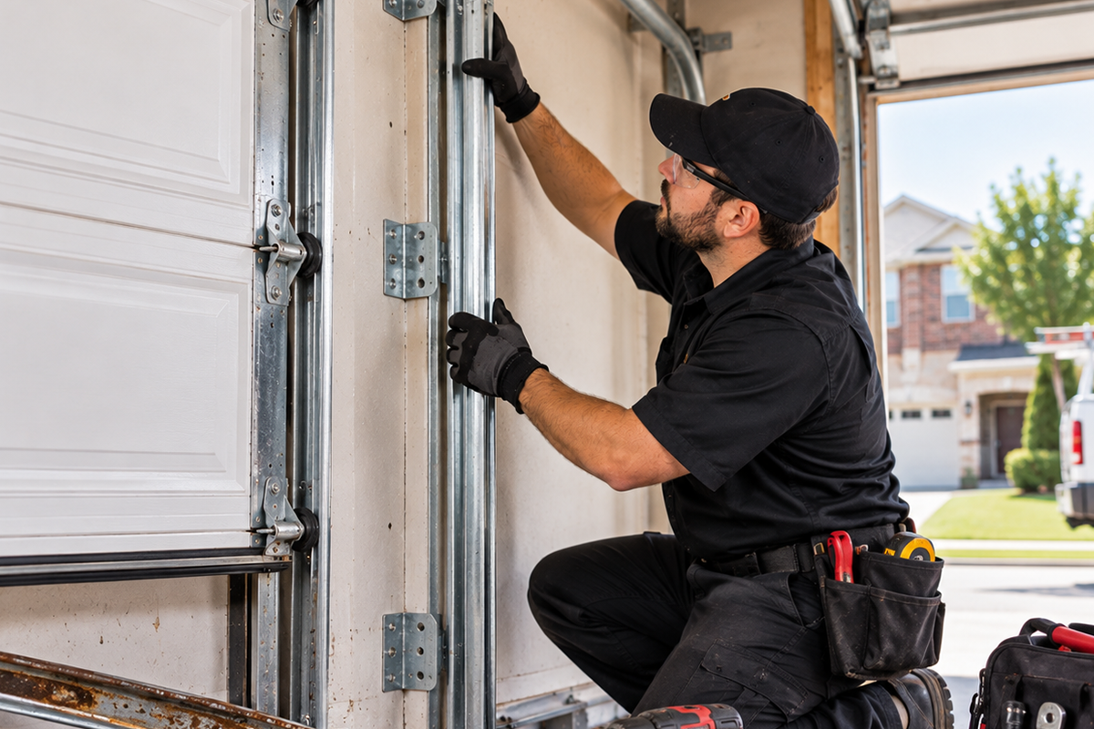 Garage door track replacement in Conroe TX